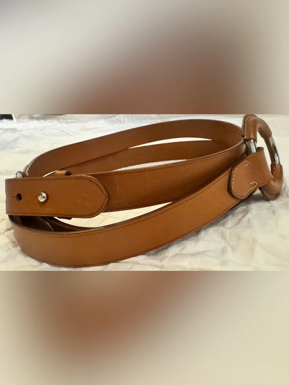 RALPH LAUREN Leather O-Ring Double Wrap Belt Equestrian Tan Brown Large